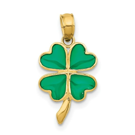 Auriga Fine Jewelry 10K Yellow Gold 4-Leaf Clover Enameled Pendant for Women (L-20 mm, W-10 mm)