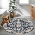 thumbnail image 4 of 4ft Washable Round Rug, Bohemian Circular Non-Slip Circle Area Rug for Living Room Bedroom, Ethnic Style Vintage Blue Beige Texture Indoor Floor Mat for Home Decor, 4 of 9