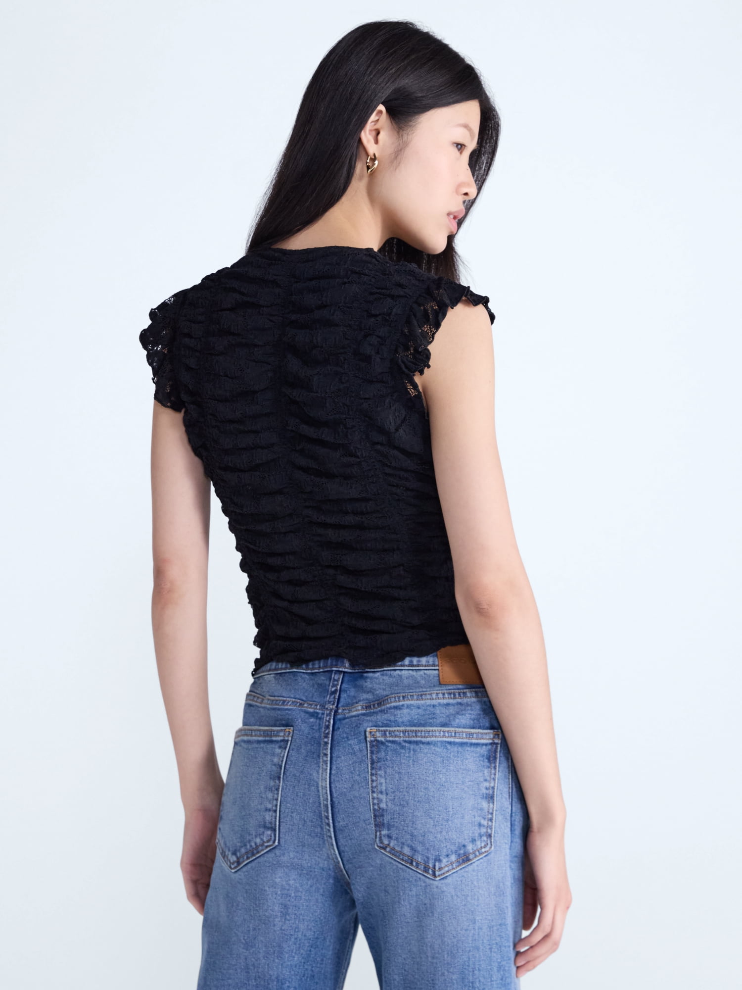 Scoop Women’s Shirred Lace Top, Sizes XS-XXL