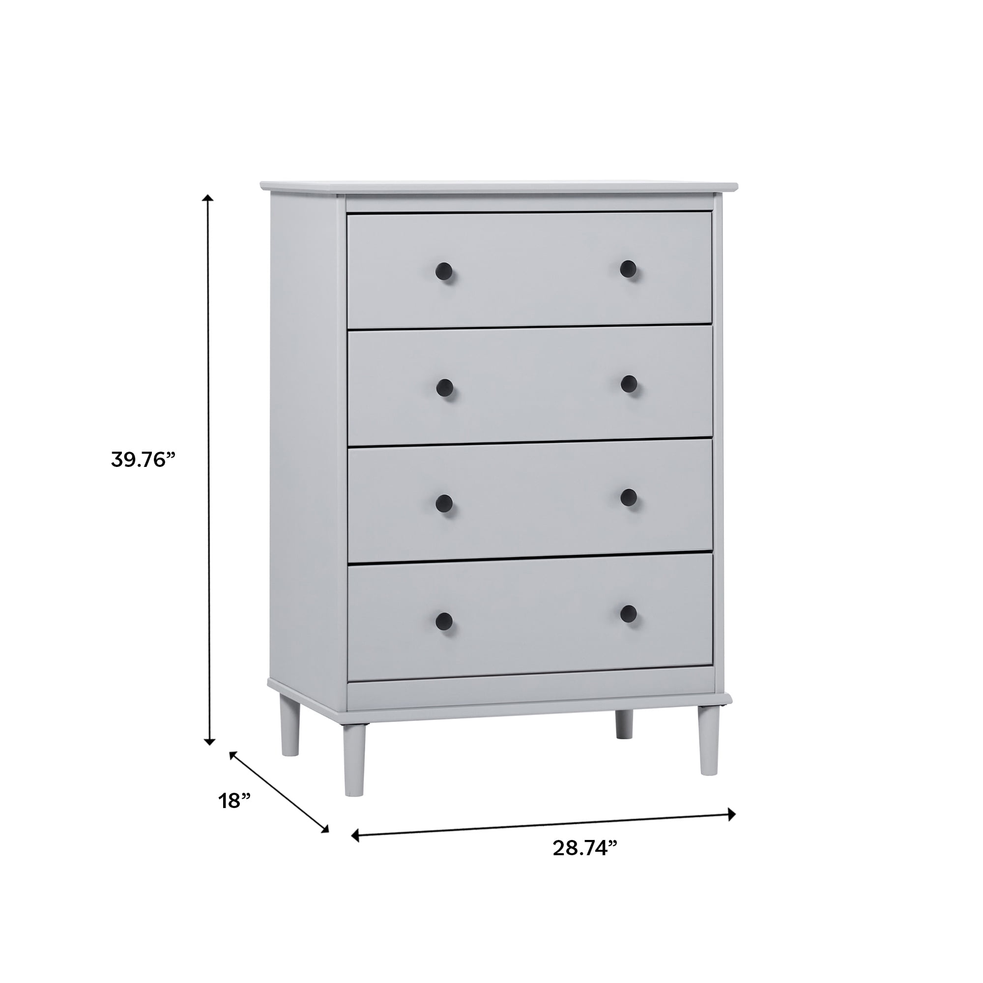 Walker Edison Transitional 4-Drawer Solid Wood Dresser, Grey