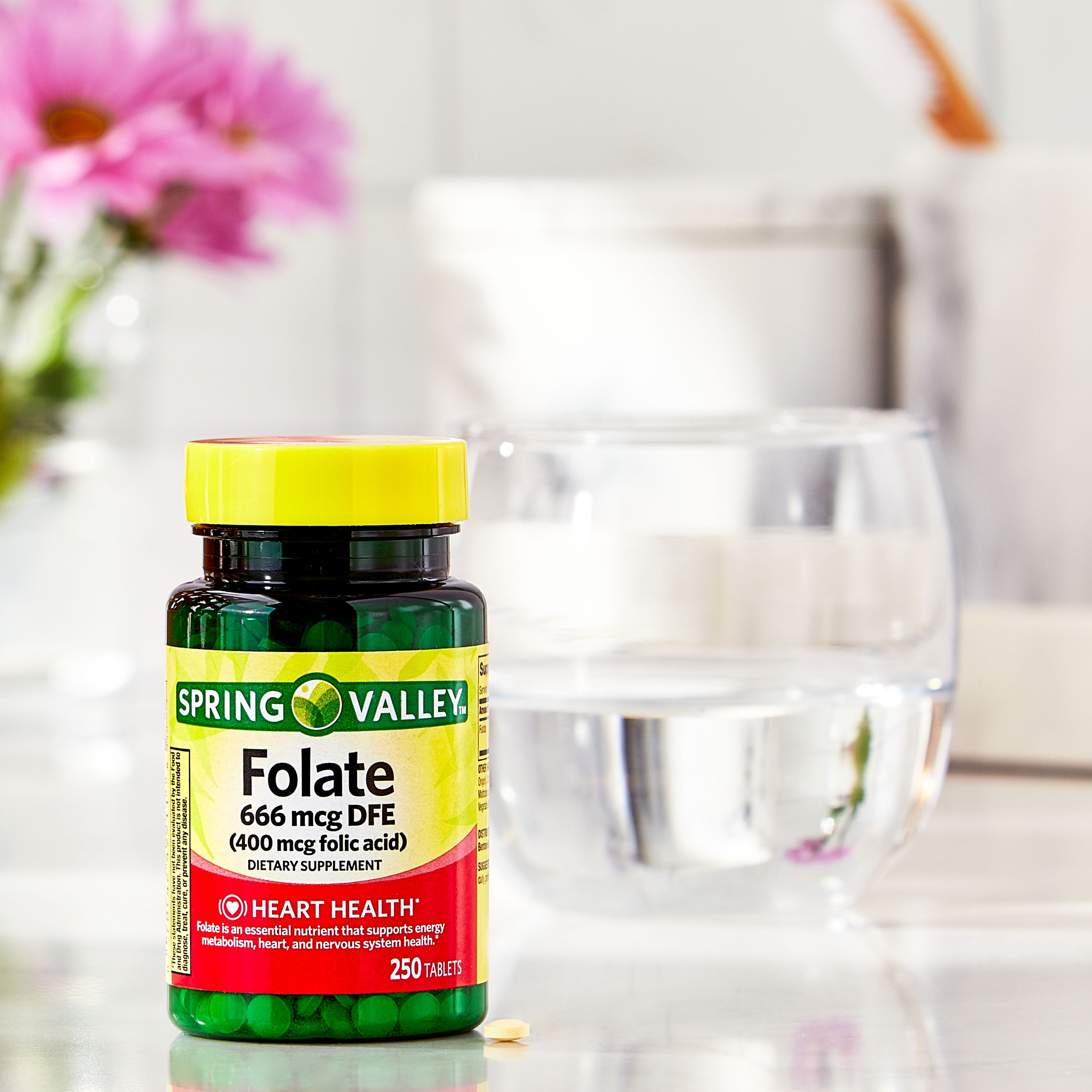 Spring Valley Folate Dietary Supplement Tablets, 400 Mcg, 250 Count