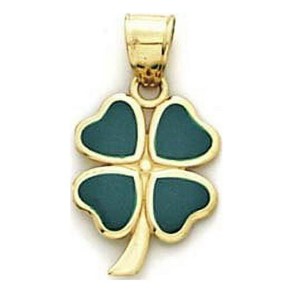 14k Yellow Gold Enamel 4-Leaf Clover Pendant - 1.5 Grams