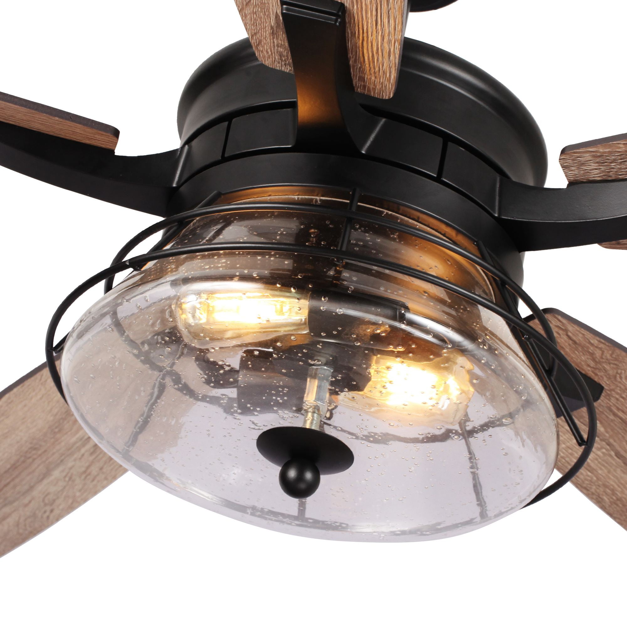 Parrot Uncle 52" Rustic Black Caged Ceiling Fan with Lights and Remote Control, Glass Shade Chandelier Ceiling Fan