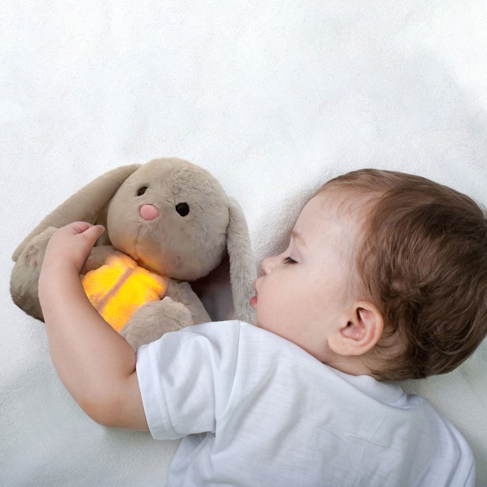 EDHITNR Bedtime Baby Soother with Cry Activated Sensor, Bunny Breathing Toy for Newborns Infants, Calming Sound Machine with White Noise Night Light for Nursery Sleep Training