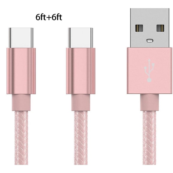 2-Pack  USB to USB C Cable 6ft USB A to Type C Charger Cord Fast Charging Cable, Pink