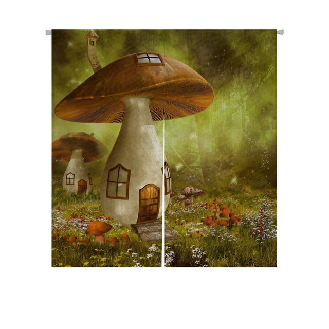 ABPHQTO Prado de fantasía con casas de setas coloridas, cortina Noren japonesa, cortinas para tratamiento de ventanas y puertas, 85x90 cm