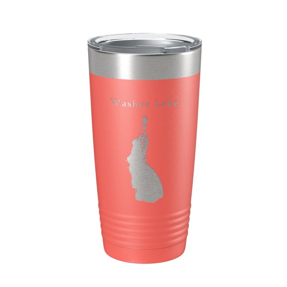 Washoe Lake Map Tumbler Travel Mug Insulated Laser Engraved Coffee Cup Nevada 20 oz Coral