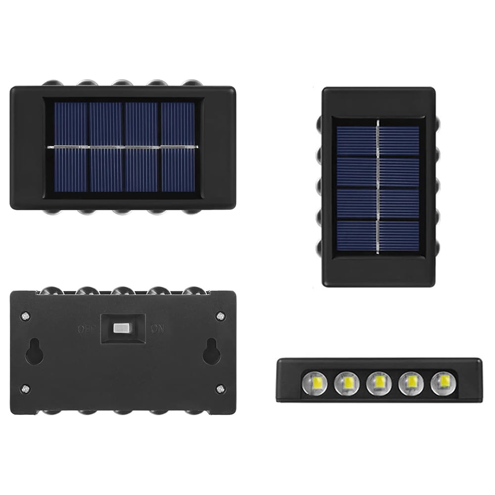 INTELIVE 4pcs Solar Wall Light with 10 LEDs, Wireless Solar LED Wall Light Top and Down Outdoor Garden Lamp for Garden Patio Hallway Stairs, White Light Color