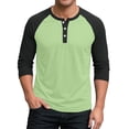 thumbnail image 2 of 3/4 Sleeve Shirt Men Button Henley Baseball T-Shirts Fall Casual Sport Athletic Jersey Tee Tops Light Green 3XL, 2 of 7