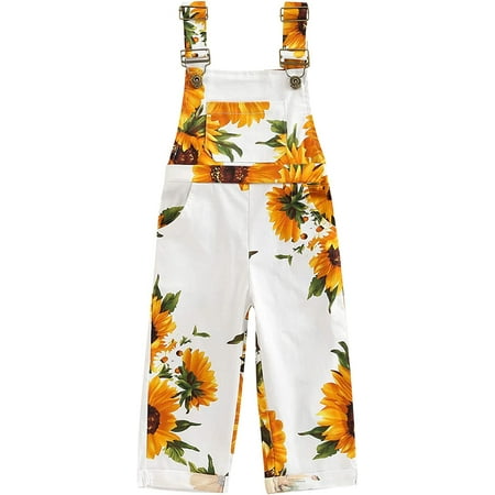 

PIKADINGNIS Toddler Baby Girls Bib Overalls Adjustable Sunflower Print Strap Suspender Long Pants with Pocket Fall Winter Outfit