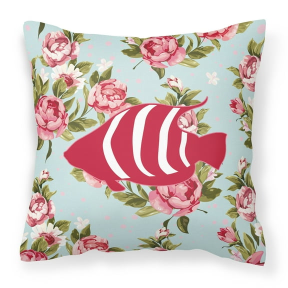 Carolines Treasures Fish Shabby Chic Blue Roses Canvas Fabric Decorative Pillow BB1020 18H x18W multicolor
