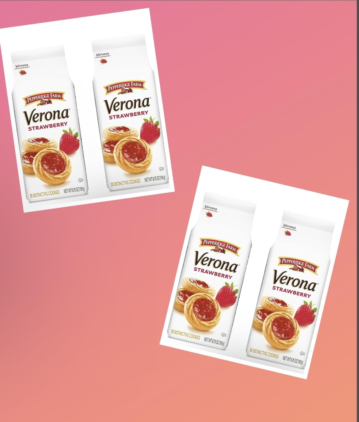 Pepperidge Farm Verona Indulgence: Strawberry Thumbprint Cookies - Perfect Duo for Any Occasion (4 Pack Combo 72 Individual Cookies in Total)