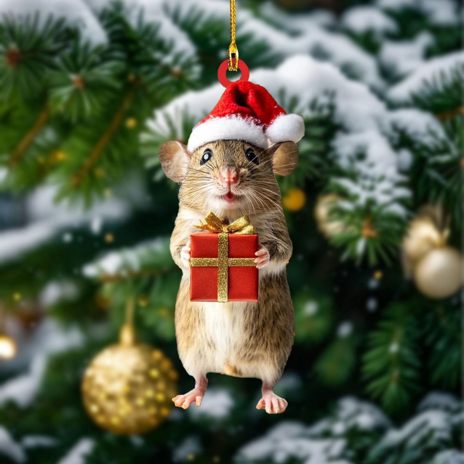 Cute Christmas Mouse Decorations,2D Flat Acrylic Hanging Christmas Tree Ornaments,Xmas Keepsake Pendant for Pet Lovers,Car Rear View Mirror Accessories,Xmas,Acrylic Mouse Pendant(2Pc)