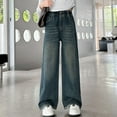 thumbnail image 4 of MIASHUI Girls Denim Pants Simple Jeans Straight Wide Leg Trousers,Navy,5-6 Years, 4 of 8
