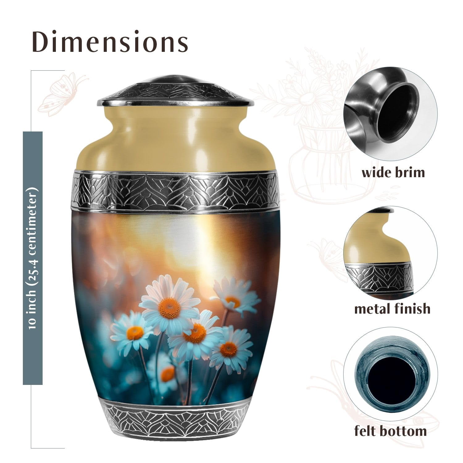 SUBSH Daisy Flower urn-Urns for Ashes Adult Male Large- Cremation Urns Adult - Urn for Ashes for Women - Funeral Urn Ashes - Cremation Memorial - Burial Urns for Cremated Remains