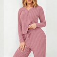 thumbnail image 3 of Kixjoy Sweatsuits Women 2 Piece Outfit Plus Size Casual Long Sleeve Sweatsuit Workout Thermal V Neck Sweatshirts and Wide Leg Pants 2 Piece Ribbed Knit Winter Outfits for Women, Purple L, 3 of 5