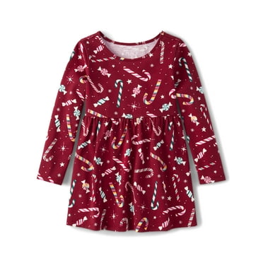 The Children's Place Baby & Toddler Girls Long Sleeve Printed Babydoll Dress, Sizes 6M-5T
