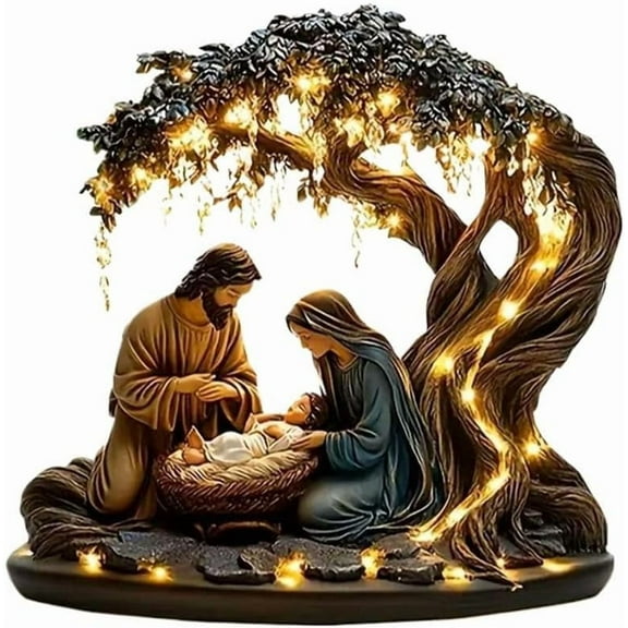 Newborn Flat Christmas Scene Desktop Decoration, 2d the Life Tree of Jesus, Nativity Acrylic Jesus Statues Decor for Christmas Tree, Centerpiece Table Top Home Ornament