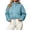 Light Blue-09, variant on Cropped Jacket for Women, Stand Collar Drawstring Hem Cargo Pockets Fall Fashion Jacket