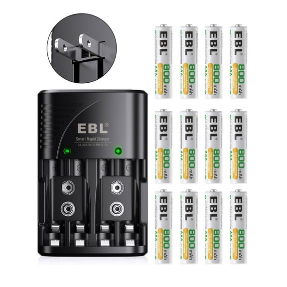 EBL 4x EBL 800mAh AAA Ni-MH Rechargeable Battery   9V 6F22 AAA AA Universal Charger