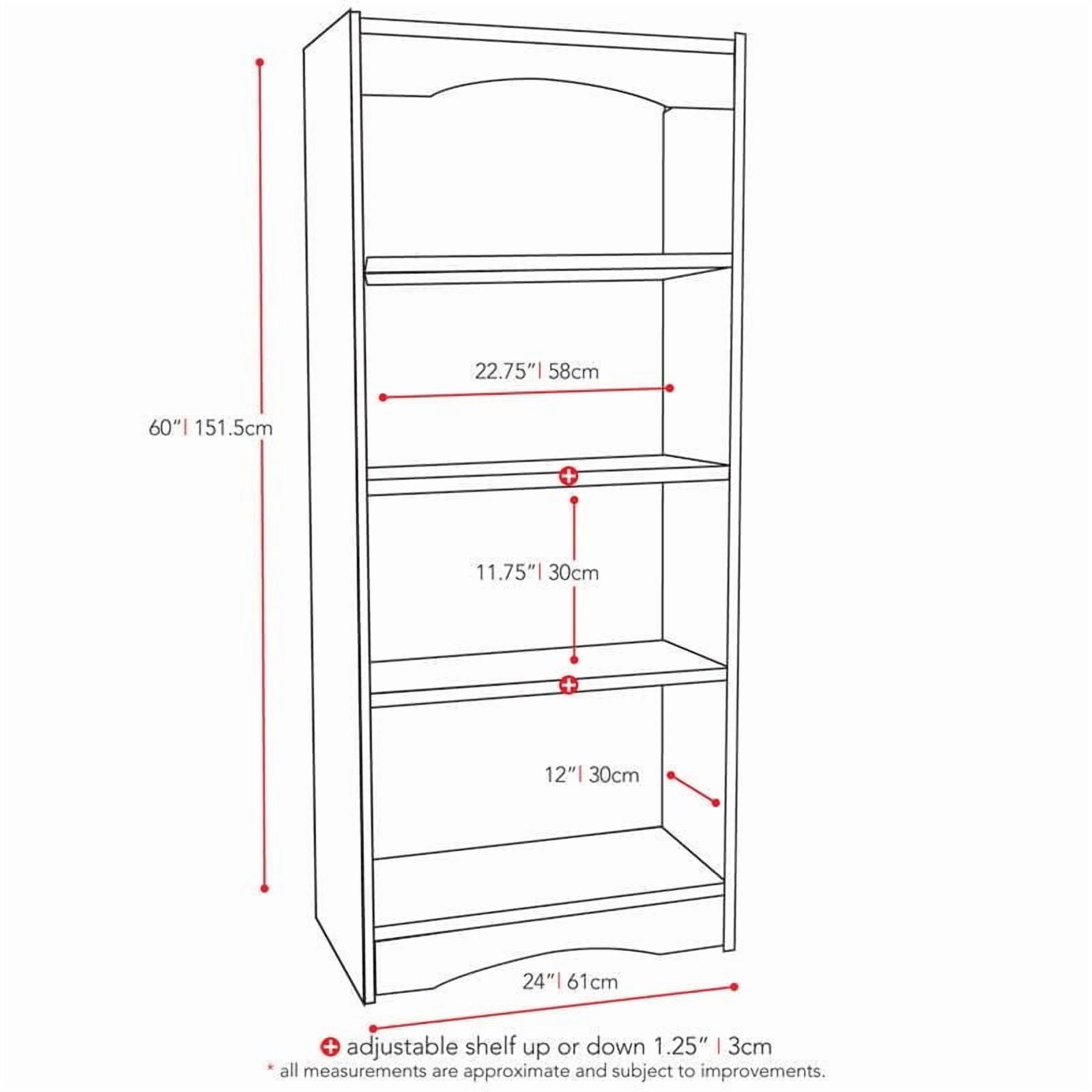 CorLiving Hawthorne Engineered Wood 4 Shelf Adult Bookcase with 3 Adjustable Shelves