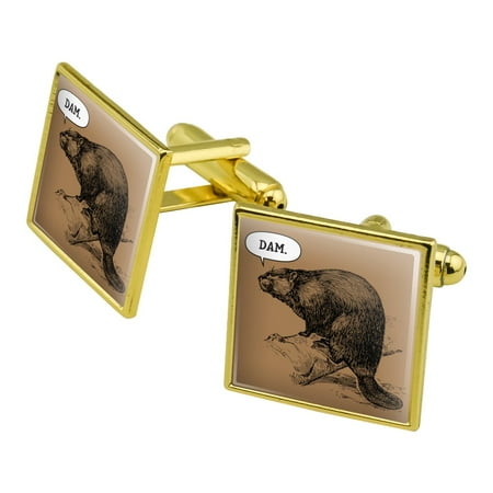 Beaver Vintage Dam Damn Square Cufflink Set - Silver or Gold