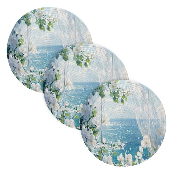 BZSMCE Mats for Pots,Pans Place Ffyy3_white_flowers_a_blue_sea_outside_the_window_sunshine_shin_214151b3-3363-47d0-9423-5abe79244bf8 Simple Style Pattern Pot Mats