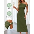 thumbnail image 4 of MEROKEETY Women's 2026 Summer One Shoulder Formal Dress, Elegant Cocktail Party Midi Wedding Guest Dress, Armygreen, XL, 4 of 5