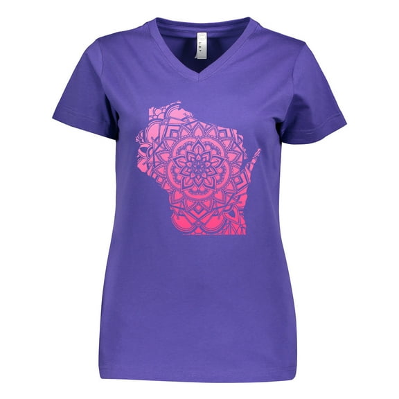 Inktastic Wisconsin Silhouette Mandala Women's V-Neck T-Shirt