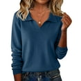 thumbnail image 4 of UTSJKR Sweaters for Women Long Sleeve V Neck Collar Warm Cozy Soft Pullover Loose Casual 2026 Spring Winter Tops Blue L, 4 of 8