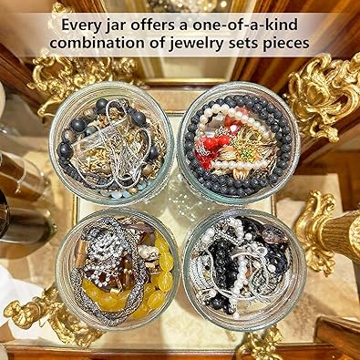 Mystery Jewelry Jar - 25.4fl Oz Surprise Jewelry Box for Women, Mystery Jar Gift Set Including Necklace/Earrings/Rings/Bracelet/Keychain/Hair Clip - Unique festival gifts (w)