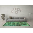 thumbnail image 3 of Ahgly Company Machine Washable Indoor Rectangle Oriental Turquoise Blue Traditional Area Rugs, 2' x 5', 3 of 4