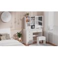 thumbnail image 3 of Meoldis Vanity Desk with Sliding Mirror & Lights, Makeup Dressing Table with 6 Drawers, 3 Open Shelves, 3 Lighting Modes, Compact White Vanity Table with Storage for Bedroom, 3 of 7
