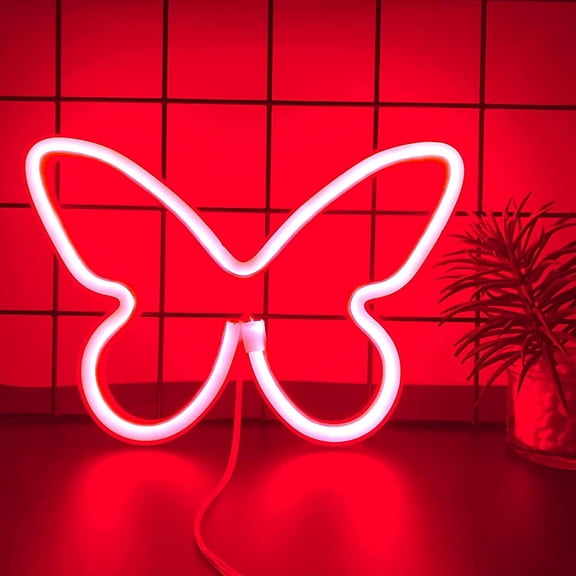 LINLIN LED Neon Light, Butterfly Neon Signs Battery/USB Operated Wall Decorative Night Light for Kids Room, Christmas, Birthday Party