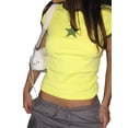 thumbnail image 2 of Coduop Women Cute Star Print Short Sleeve Crop Tee Shirt Top Crewneck Slim Fit T-Shrits, 2 of 8