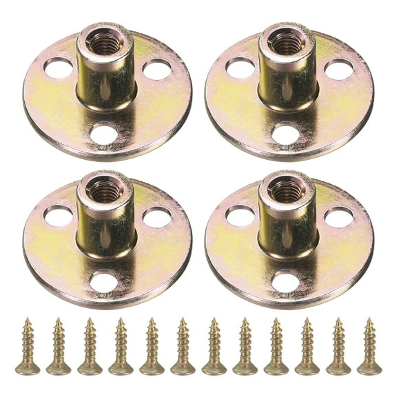4Pack Round Base T-Nuts, M6 3 Holes Iron Plate Nut, 17.4mm Height, Multicolor