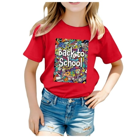 

ZMHEGW Kids School Season Back To School Season Printed Casual Short Sleeve Top T Shirt