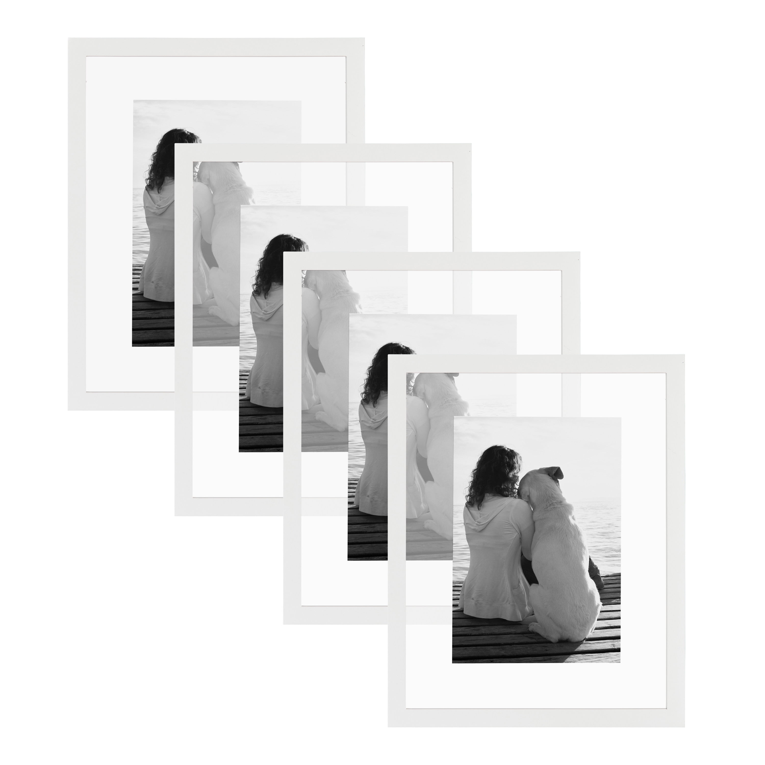 DesignOvation Modern Gallery Floating Wood Picture Frame, Set of 4, 11" x 14", White, Floating