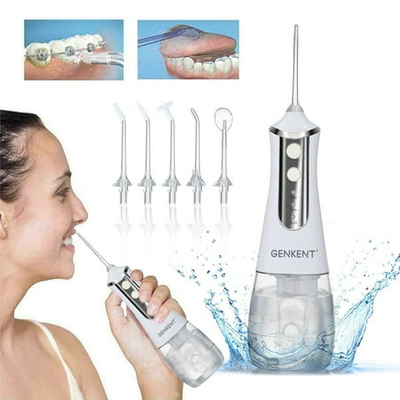 Genkent Water Dental Flosser Professional Cordless Dental Oral Irrigator - 350ML Portable and Rechargeable Waterproof 3 Modes Water Flosser for Home and Travel, Braces Care
