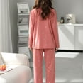 thumbnail image 2 of Defitshape Women's Cute Pajamas Cotton Pajama Set Long Sleeve Winter V Neck Fall Pjs Peach Medium, 2 of 4