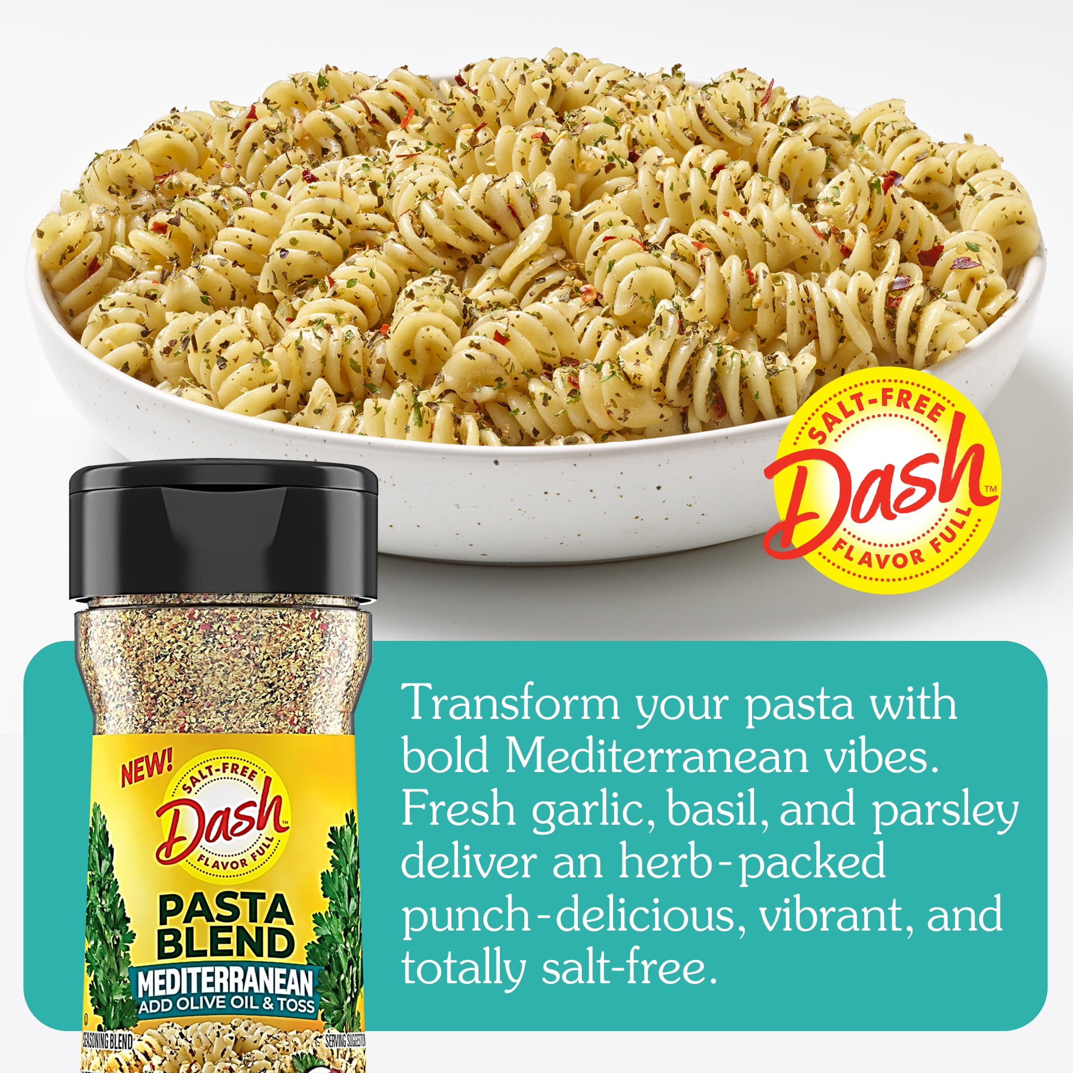 (8 pack) Dash Pasta Blend Mediterranean, Salt Free Seasoning Blend, 1.9 oz Bottle