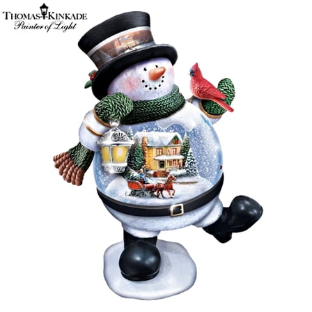 The Bradford Exchange Thomas Kinkade Snow Bellies Snowglobe Collection Issue #2 “Dashing Through The Snow” Illuminated Snowman Village Scene 7-inches