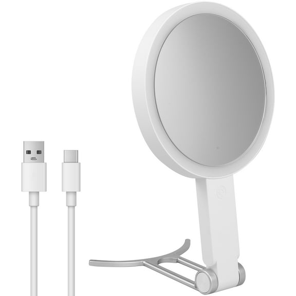 Double Sided Lighted Makeup Mirror USB Rechargeable Foldable 1X/30X Magnifying Vanity Mirror Adjustable Brightness Hanging/Handheld/Tabletop for Travel Home