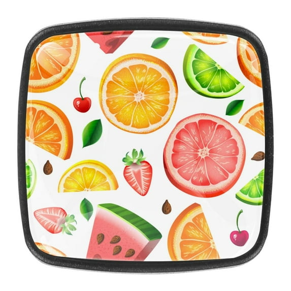 4 Pcs Square Cabinet Handle Cupboard Knob Drawer Pulls Handle Fruit Pattern Drawer Knobs with Screws Furniture Decoration