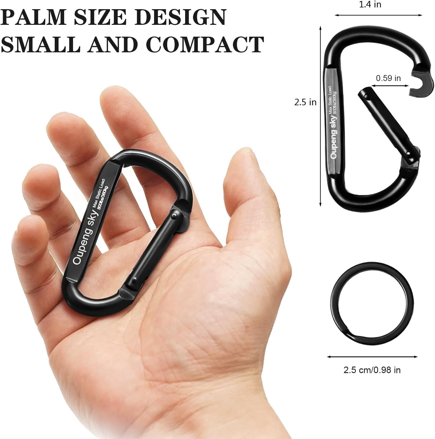Carabiner Clip - Heavy Duty Carabiners 800lbs-13KN (2922 lbs) Carabeaner D Ring Shape,Key Chain Clip H ,Keychain Clip,Multipurpose for Camping, Hiking,Backpacking or Other Outdoor Activities.