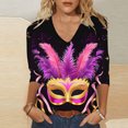 thumbnail image 2 of miqiqism Pullover Shirt for Women Carvinal Party Blouses Casual 3/4 Sleeve Tunic Tops Mask Printed Clothing Vneck Fashion Jumper Tshirts,03 Purple,Small, 2 of 4