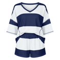 thumbnail image 4 of IWRICH Two Piece Sets for Women Summer Casual Sets Striped Shirts and Shorts Set Oversized Matching Outfits Navy L, 4 of 4