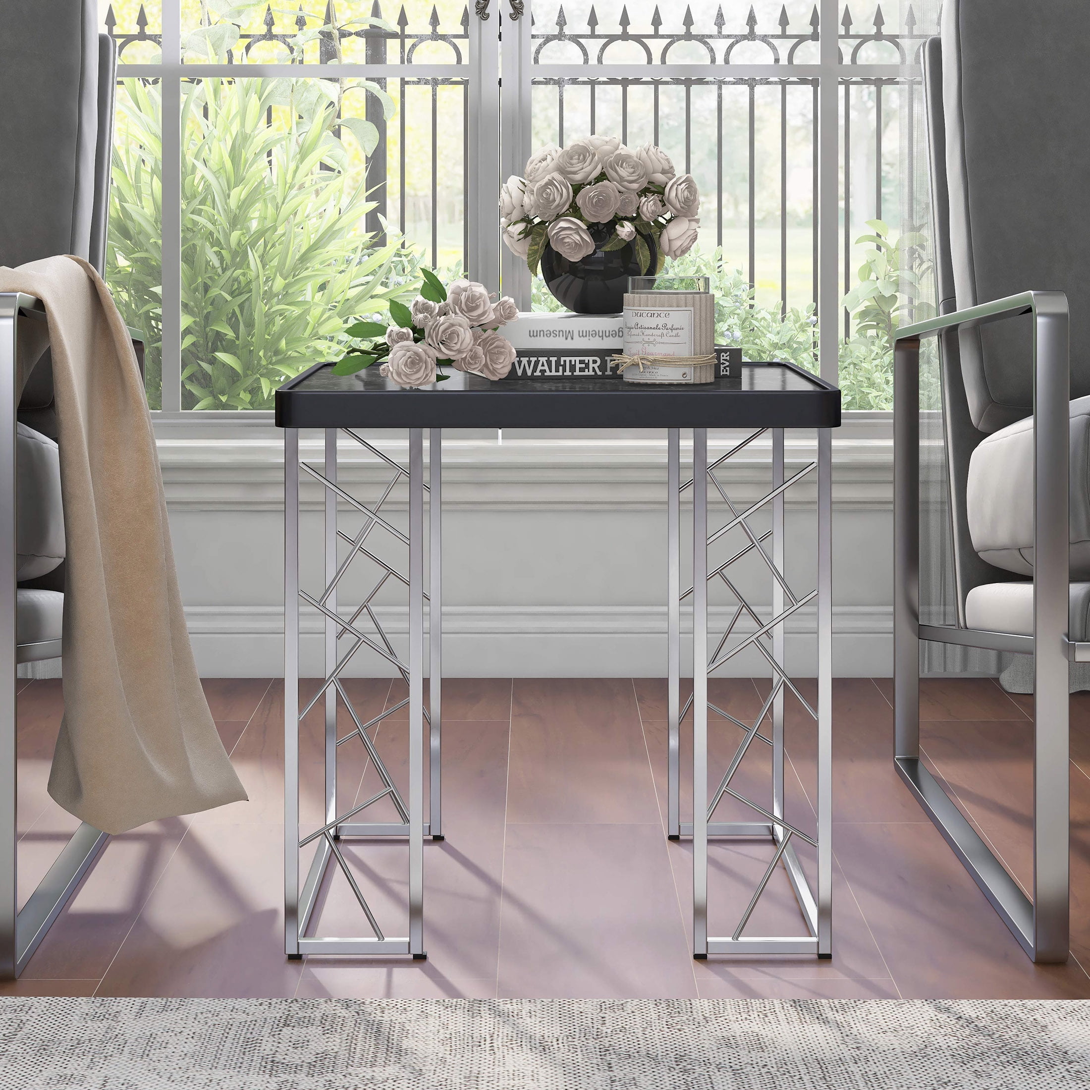 Furniture of America Candela Metal Square End Table, Black