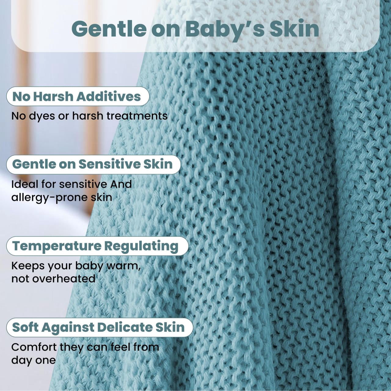 Little Dedi 100% Organic Cotton Baby Knitted Blanket with Gift Box - Soft Toddler, Crib, Stroller Blanket - Neutral Swaddle and Receiving Blanket for Newborns, 30"x40", Smoke Blue