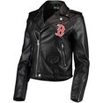 thumbnail image 2 of Women's The Wild Collective Black Boston Red Sox Faux Leather Moto Full-Zip Jacket, 2 of 5